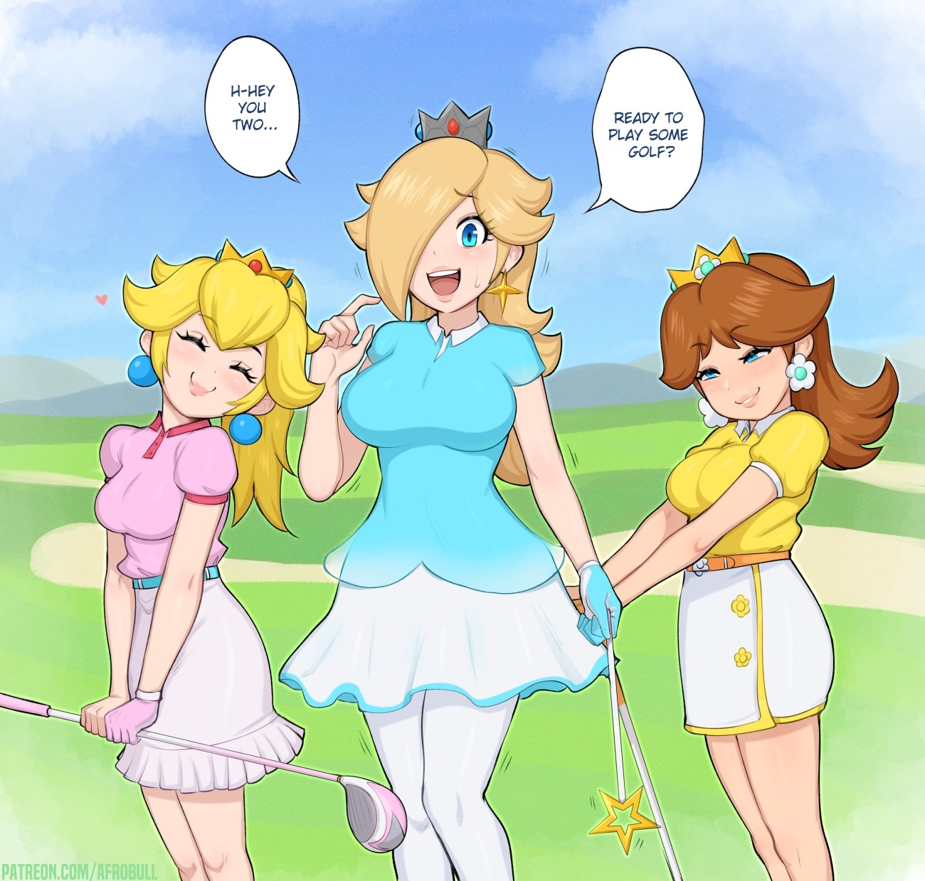Hentai Lesbian Princess Peach And Daisy - Afrobull - Daisy And Peach Sucking On Rosalina's Big Tits Mario - Faphaven