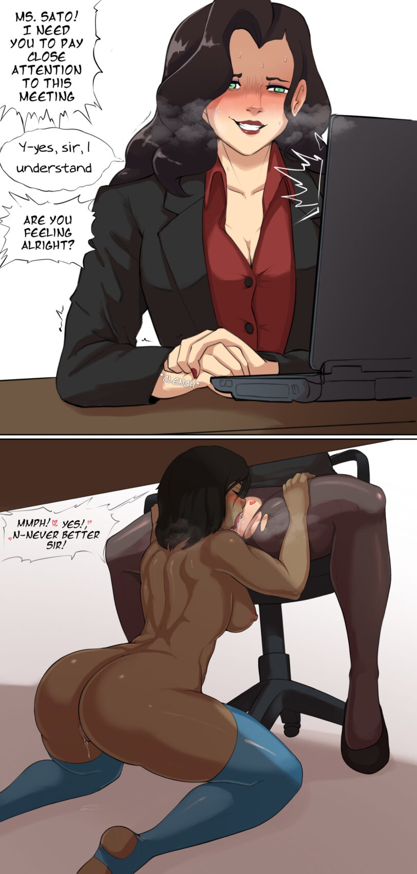 Nudiedoodles - Asami Sato getting her pussy eaten under the desk by Korra while shes in a office meeting 1